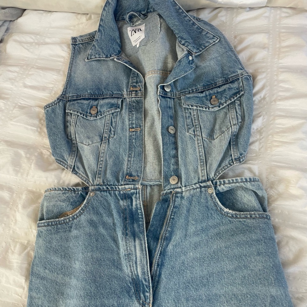 Zara Blue Denim Vest Jumpsuit